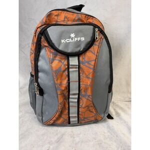K-Cliffs Backpack Orange Gray School Bag Mens 17" Padded Straps Mesh‎ Pockets